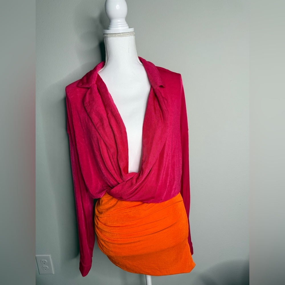 Bold Colorblock Bodycon Dress | Magenta & Orange | Size Small | Never Worn